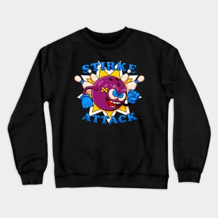 Strike attack, illustration of bowling ball mascot attacking skittles Crewneck Sweatshirt